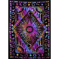 Los mejores  - THE ART BOX Hippie Mandala Blue Sun Moon Burning Sun Tapiz psicodélico Trippy para Dormitorio Celestial Busning Sun…